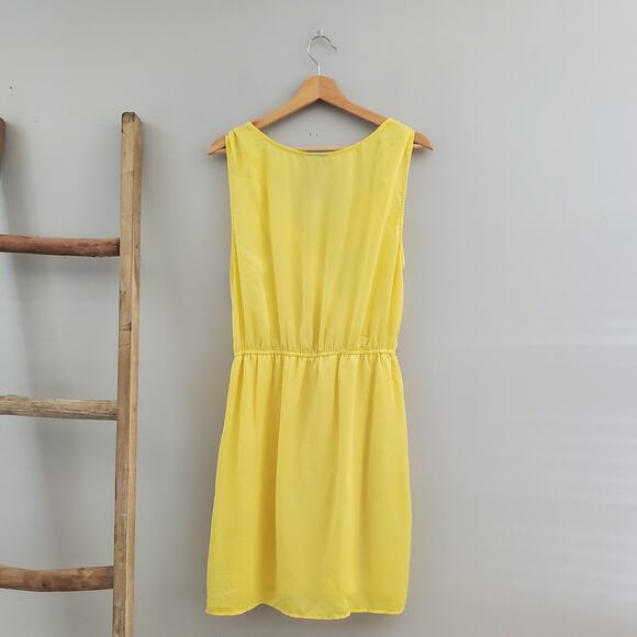 Bisou Bisou Yellow Sleeveless Faux Wrap Summer Dress Size 12 - Picture 2 of 7